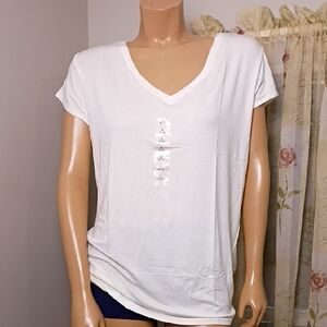 Elegant White V-Neck Short Sleeve Top Size XL